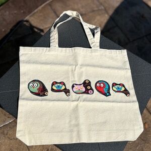 HANDMADE Medium Canvas Tote Bag with Stitched Owl Print